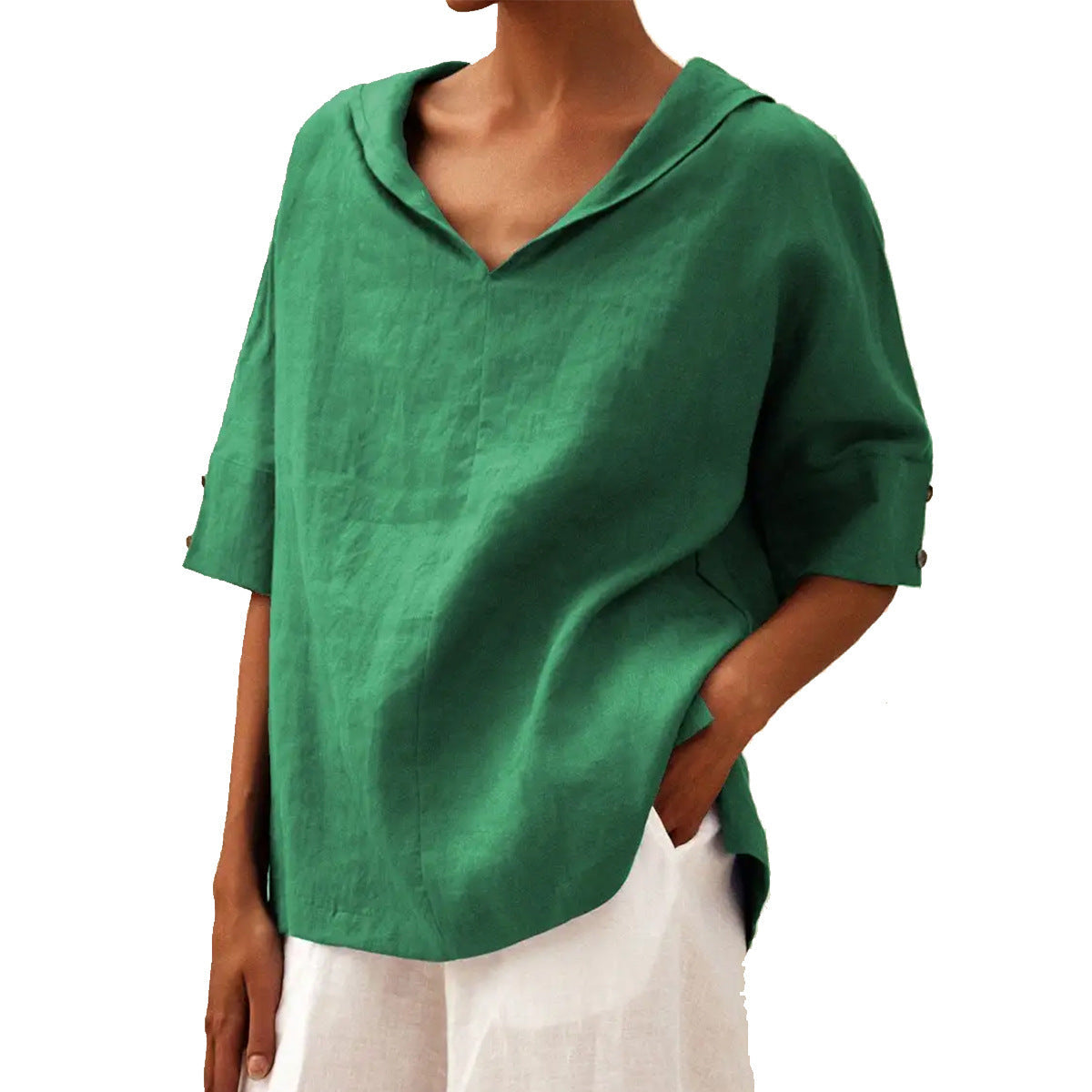 Leinenbluse für Damen: lässig, Kapuze, kurze Ärmel (berg-feldt)