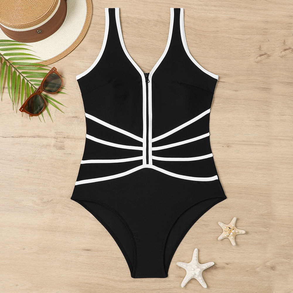 Maillot de bain sportif pour femmes avec fermeture éclair et accents colorés de berg-feldt