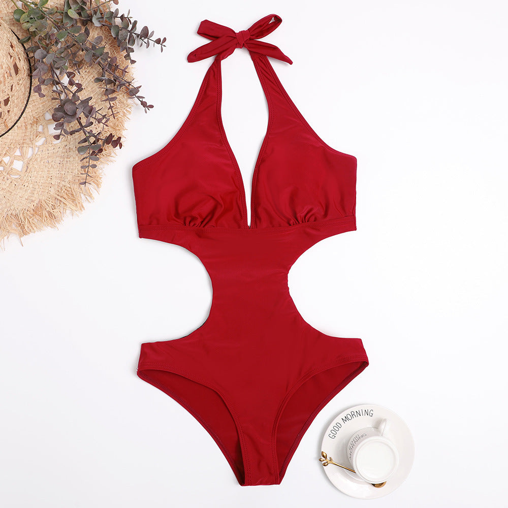 Maillot de bain femme Berg-Feldt avec découpes, licou réglable et col en V plongeant