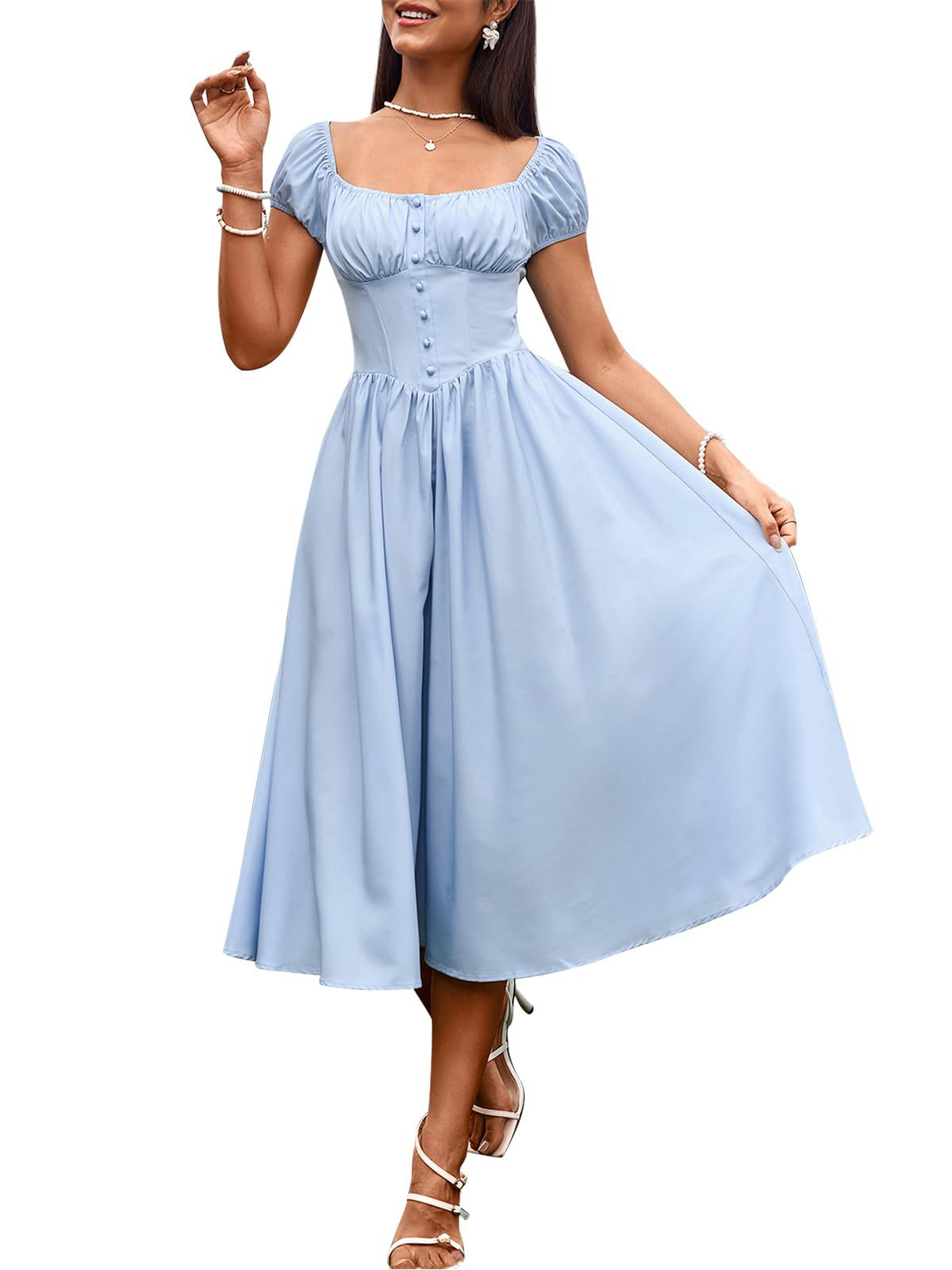 Robe Berg-Feldt pour femme : Coupe midi ajustée avec manches bouffantes