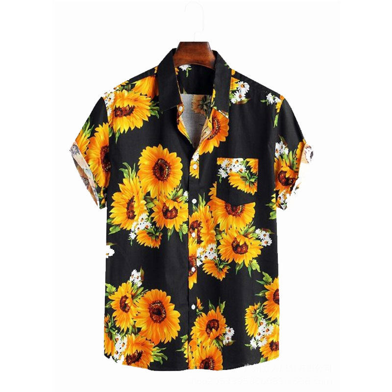 Herren Kurzarmhemd mit farbenfrohem Sonnenblumenmuster und leichtem Baumwollstoff Berg-Feldt