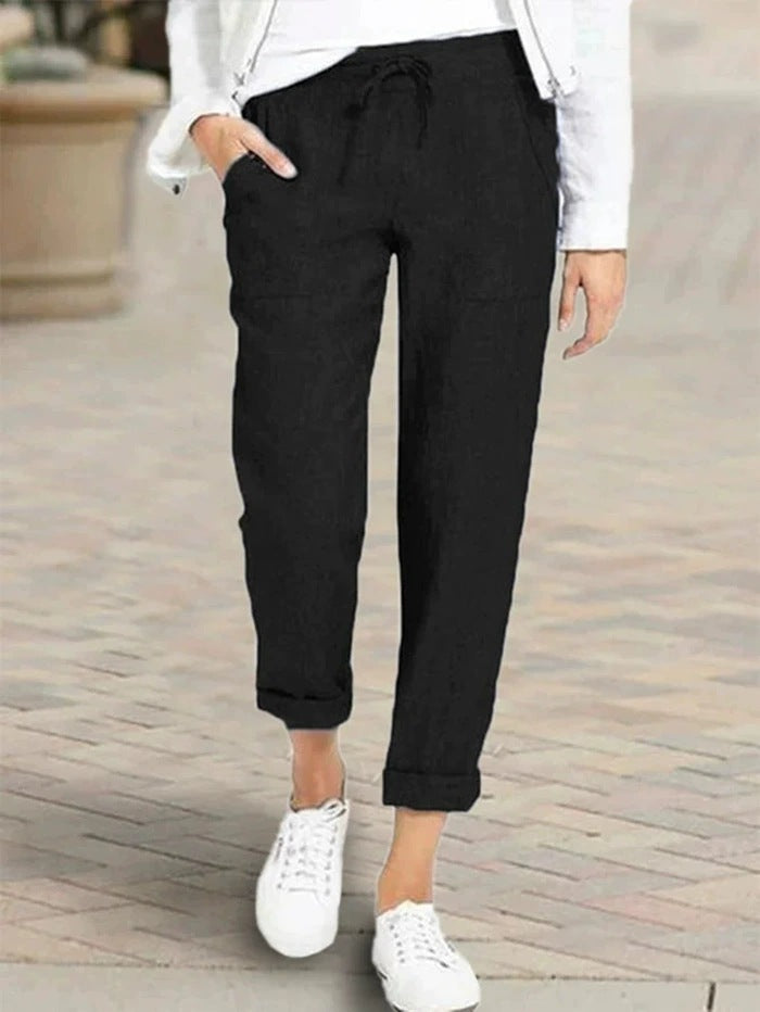 Pantalon en lin décontracté pour femme avec taille élastique et poches pratiques Berg-Feldt
