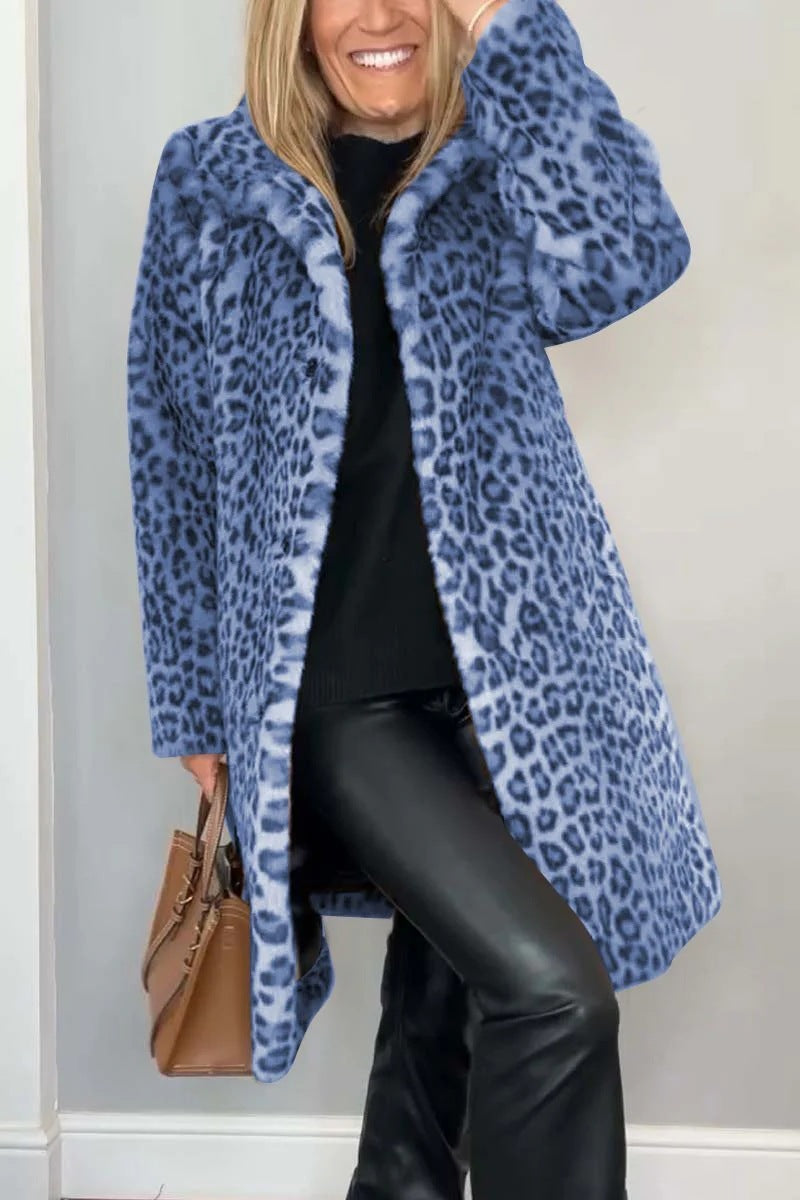 Damen Luxuriöser Teddy-Mantel mit Leopardenmuster und weichem Fleece Berg-Feldt