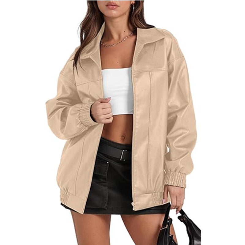 Veste en similicuir Berg-Feldt pour femme avec manches larges et poignets élastiques