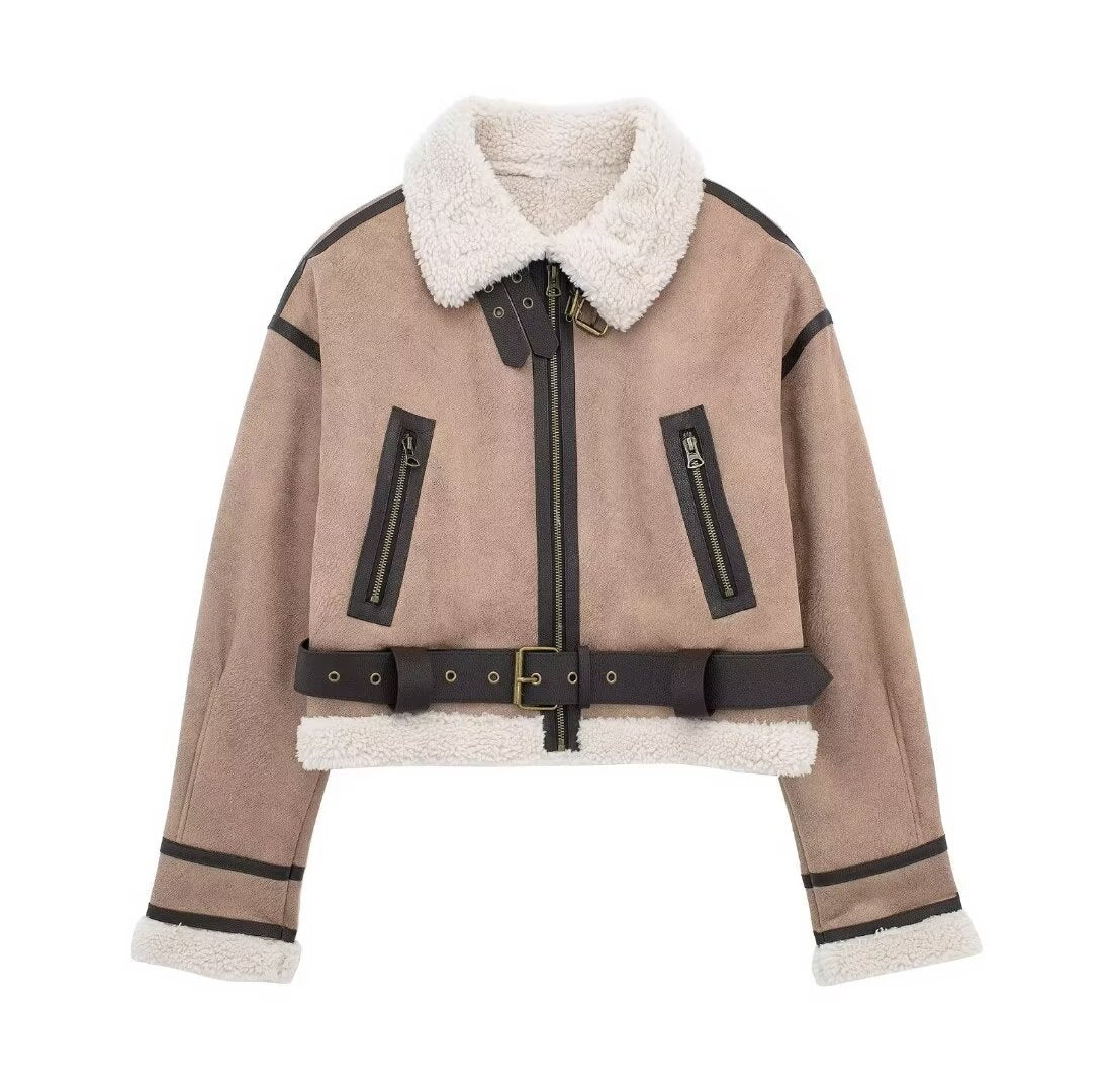 Veste courte femme à la mode avec col en laine vierge et poches zippées Berg-Feldt