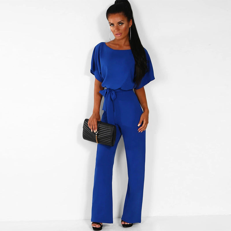 Combinaison pantalon femme élégante, coupe large avec ceinture à nouer, de berg-feldt