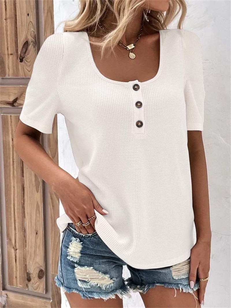 Chemisier à manches courtes pour femme en maille gaufrée avec détails boutonnés, de berg-feldt