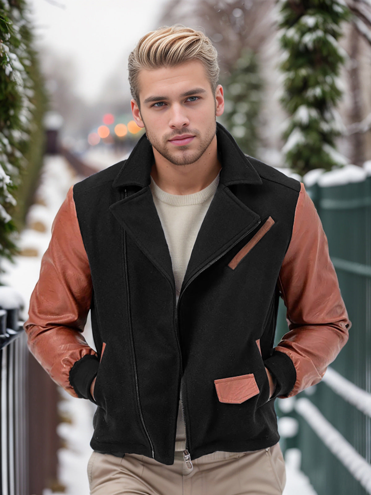 Herren modische Übergangsjacke mit kontrastierenden Ärmeln und praktischen Taschen Berg-Feldt