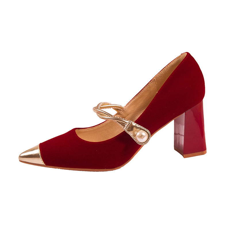 Edle Damen Mary Jane Pumps mit Spitzzeh, Blockabsatz und dekorativem Riemen von berg-feldt
