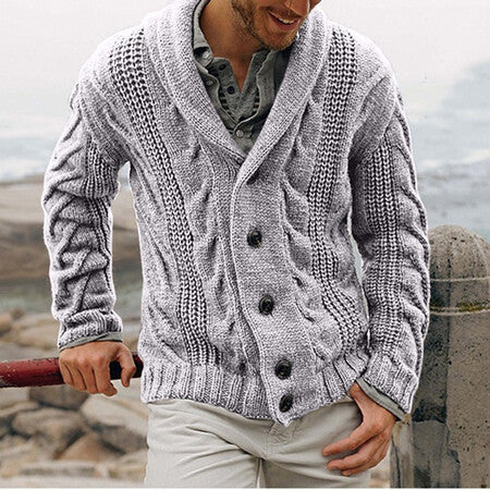 Cardigan pour homme en maille torsadée moderne avec grand col châle Berg-Feldt