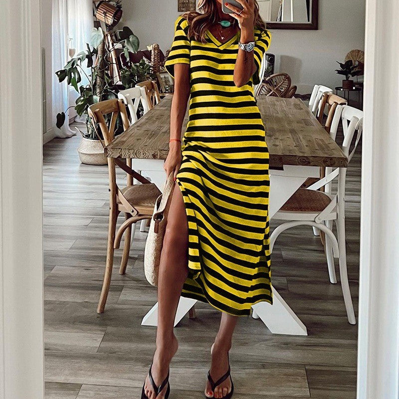 Lässiges Damen Sommermaxikleid mit Streifen und Seitenschlitz von berg-feldt