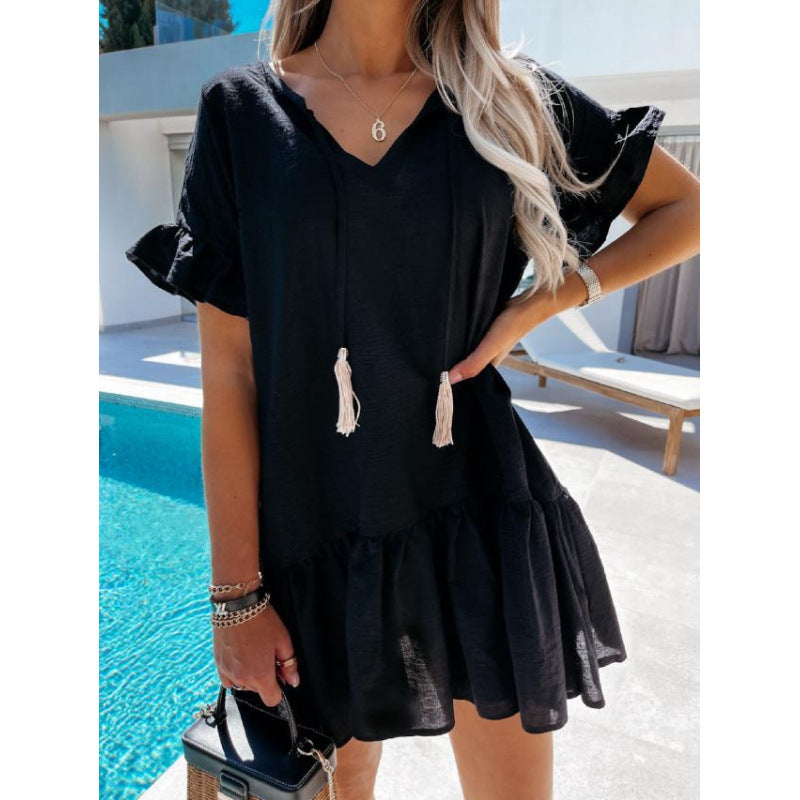 Robe bohème décontractée pour femme avec pompons et cordon de serrage de berg-feldt