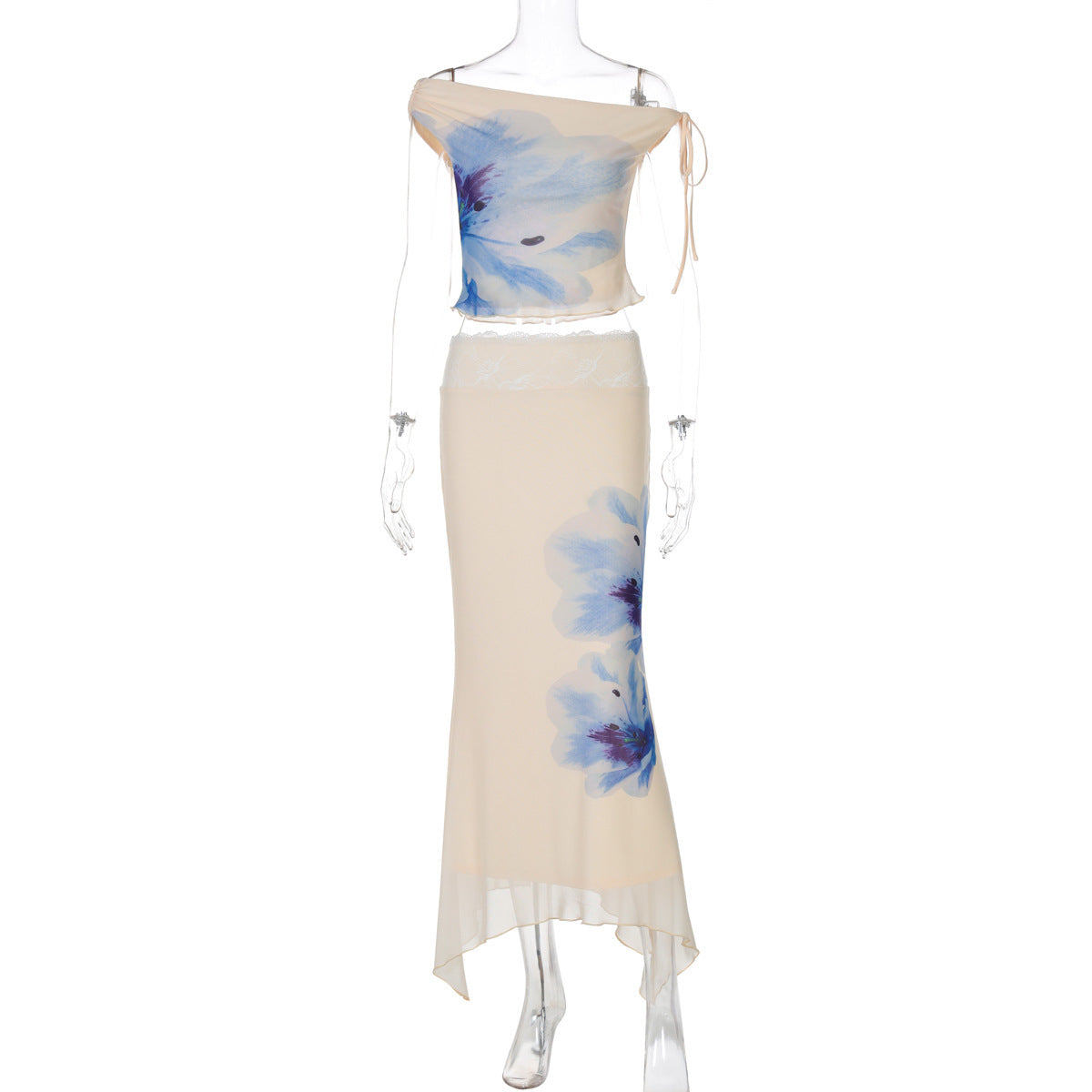 Elegantes Damen Wickeloberteil mit asymmetrischem Rock und Blumenmuster von berg-feldt