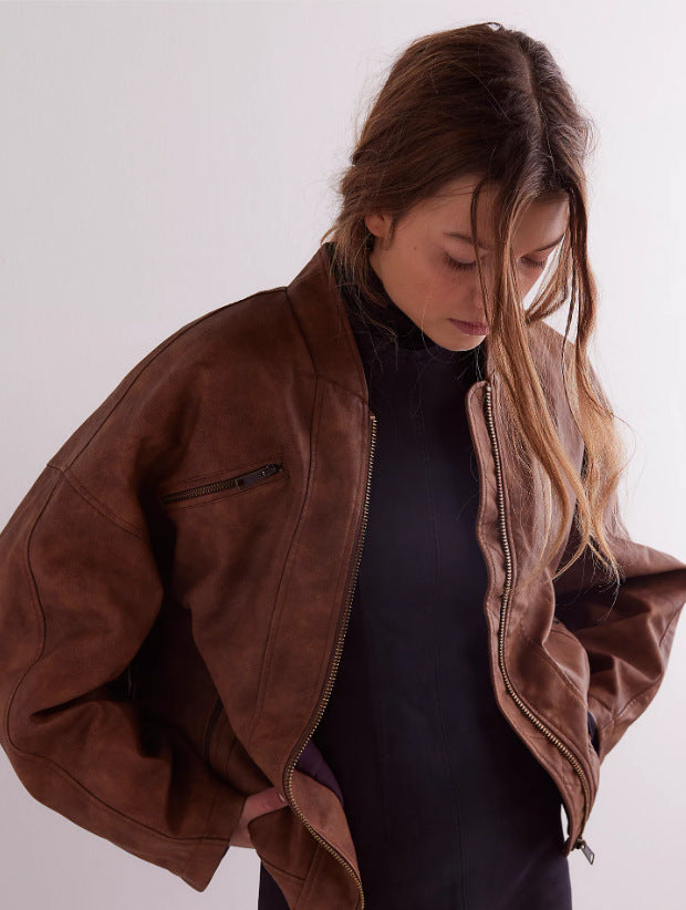 Veste de montagne en cuir véritable pour femme