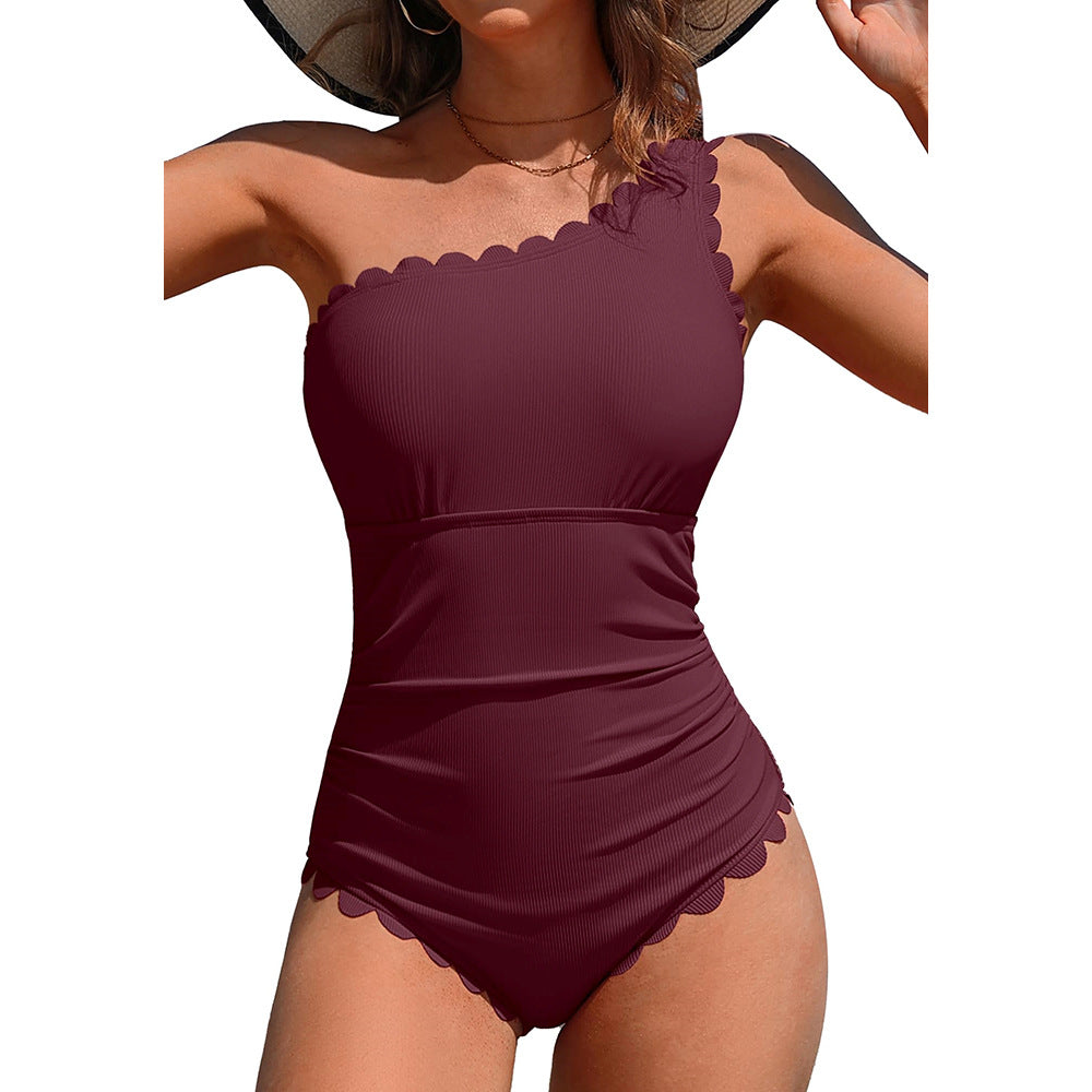 Maillot de bain femme Berg-Feldt à volants et décolleté asymétrique (une épaule)