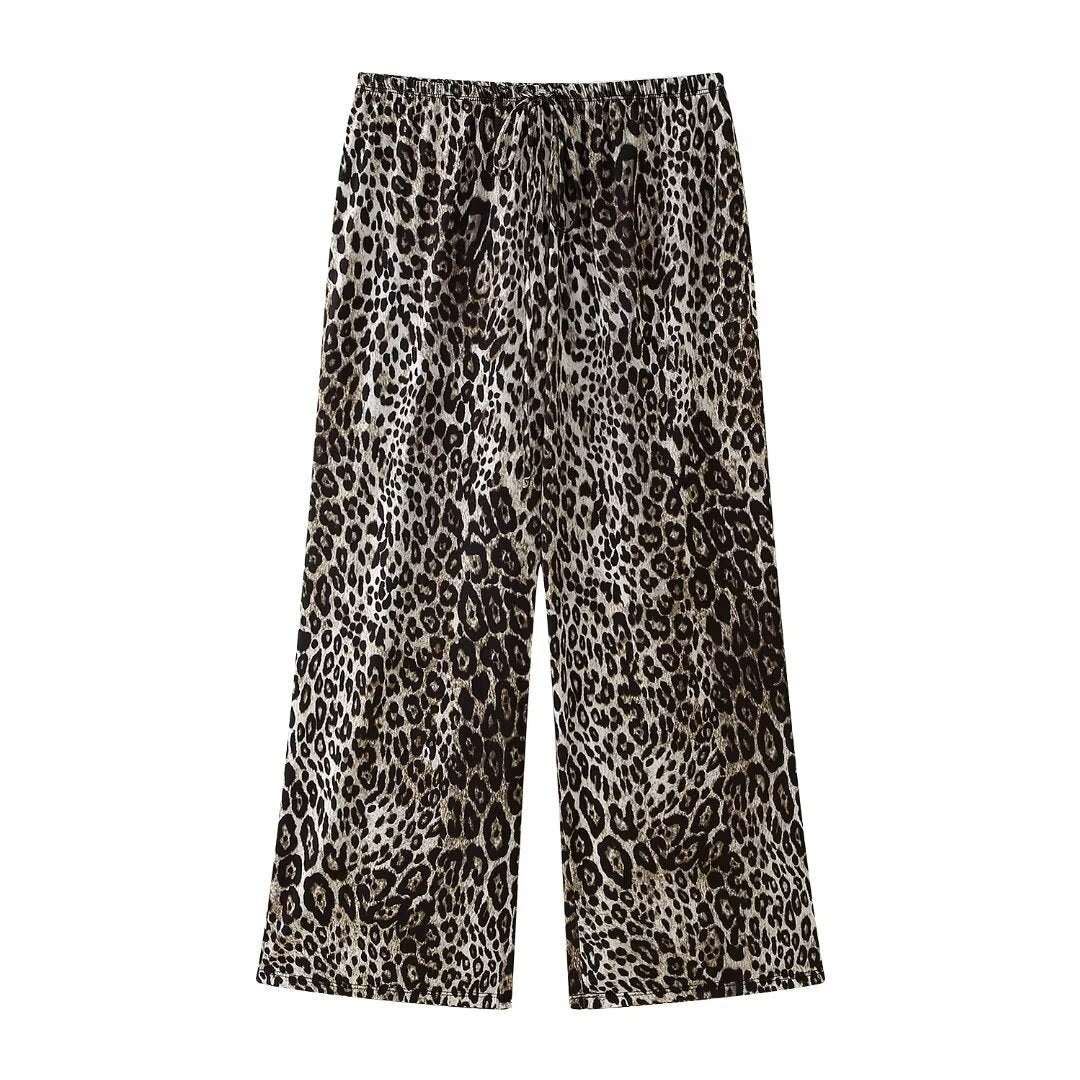 Pantalon Berg-Feldt pour femme, taille haute, coupe large, imprimé léopard