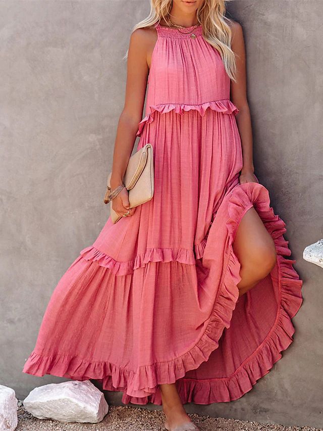 Langes Damenkleid mit Rüschen und elastischem Oberteil von berg-feldt
