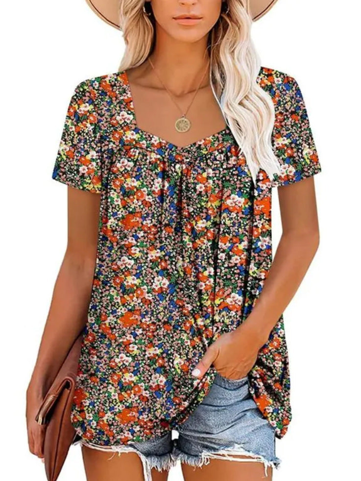 Lässiges Damen-Blumenoberteil mit V-Ausschnitt und weitem Schnitt von berg-feldt
