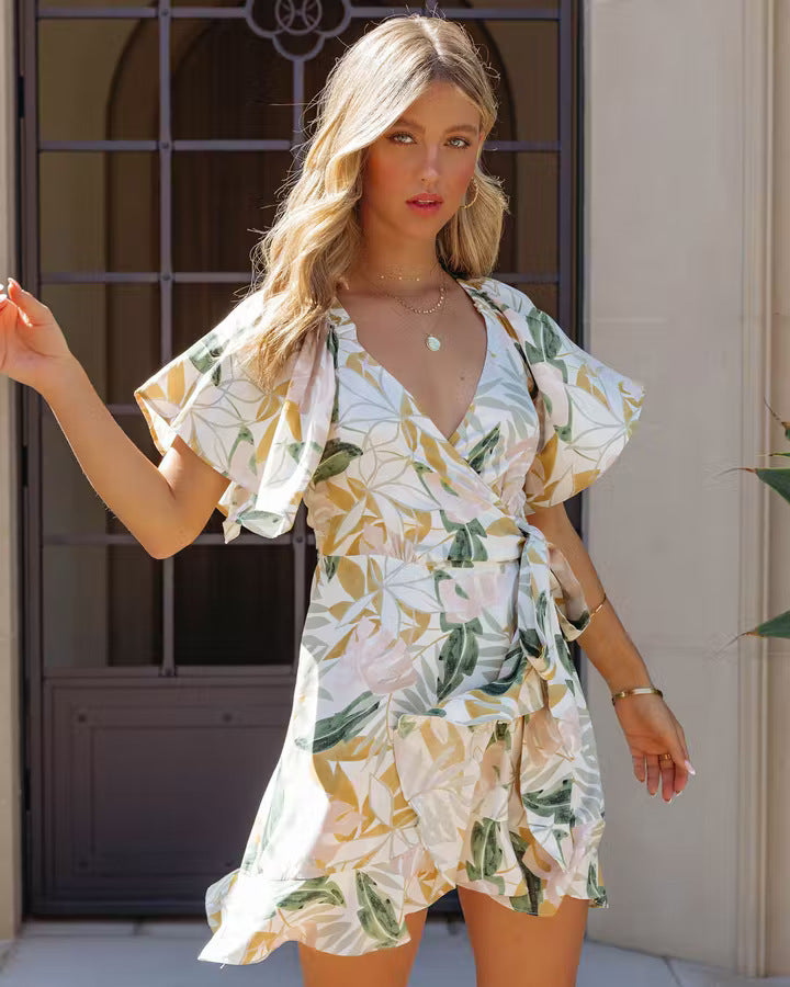 Women's Ruffled Print Wrap Mini Dress berg-feldt