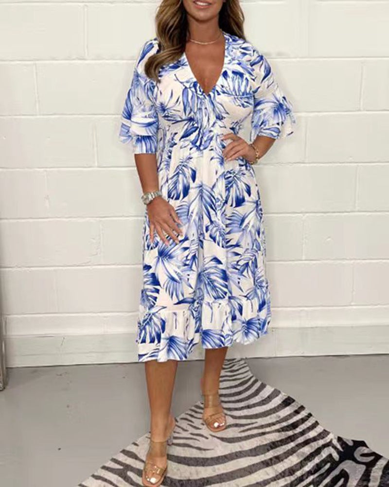 Midi-Kleid für Damen mit Blumenmuster und Flügelärmeln von berg-feldt