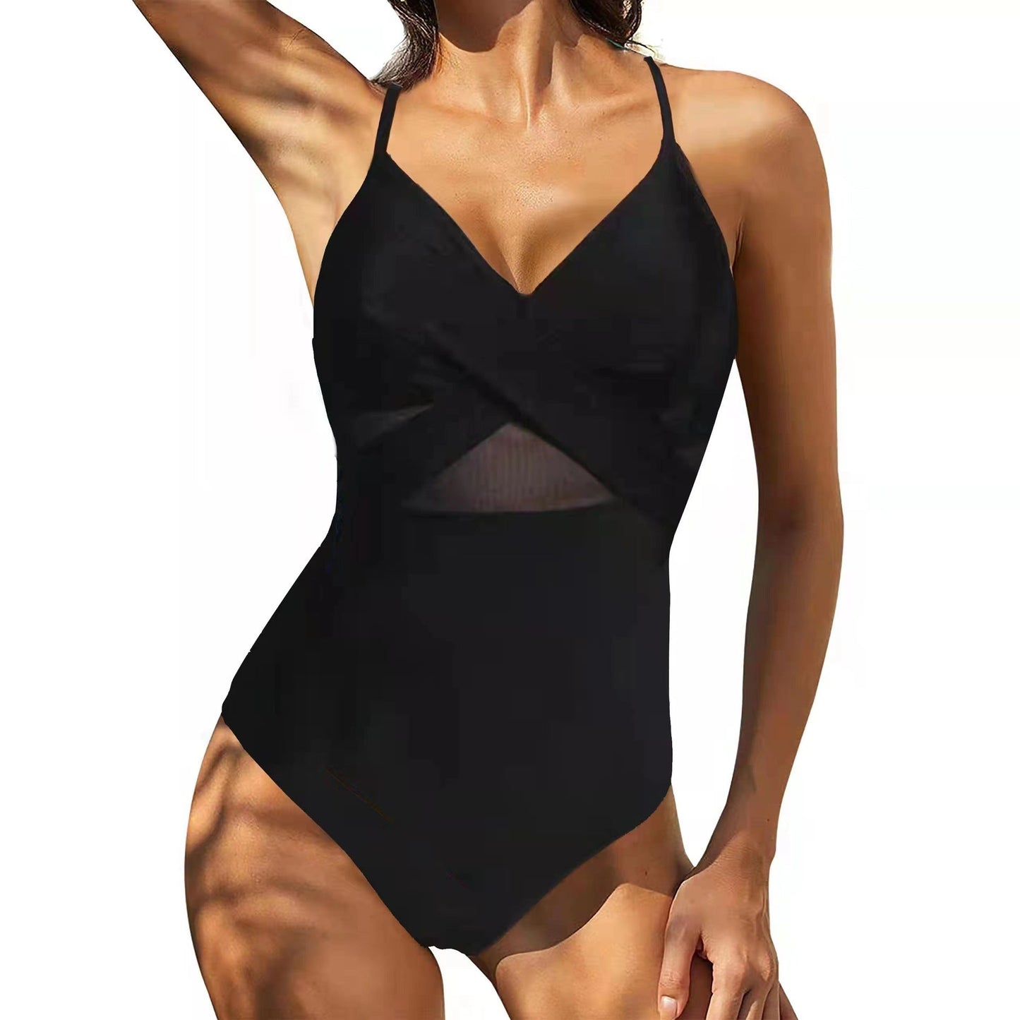 Maillot de bain femme à rayures et empiècements transparents taille haute berg-feldt