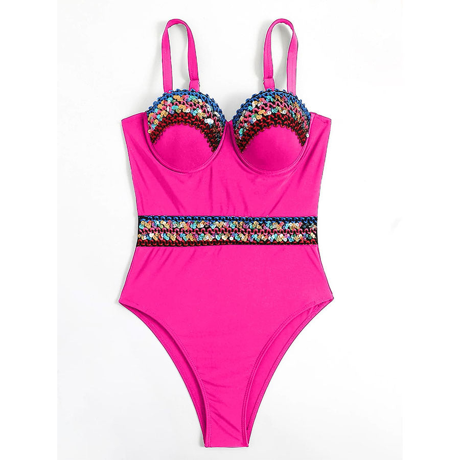 Maillot de bain berg-feldt pour femme : Paillettes scintillantes, surface texturée, une pièce