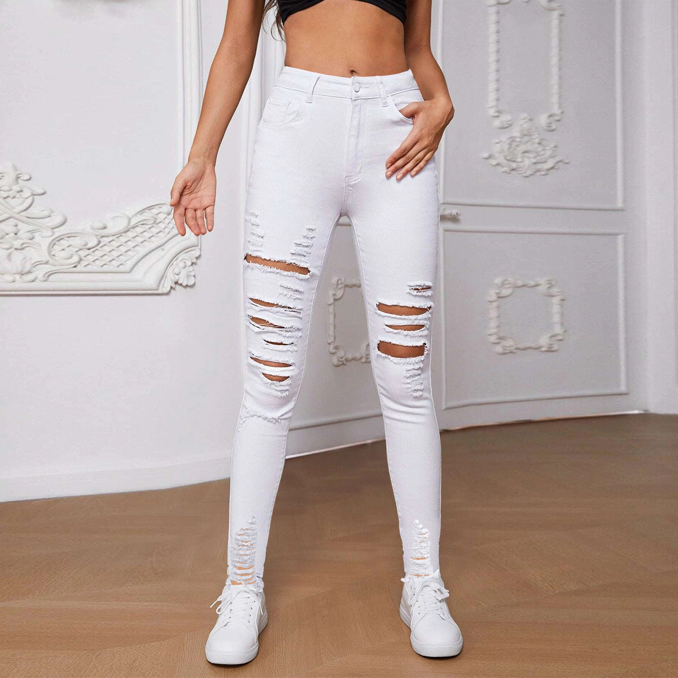 Figurformende Damen Skinny Jeans mit hohem Bund, angesagten Rissen und berg-feldt Design