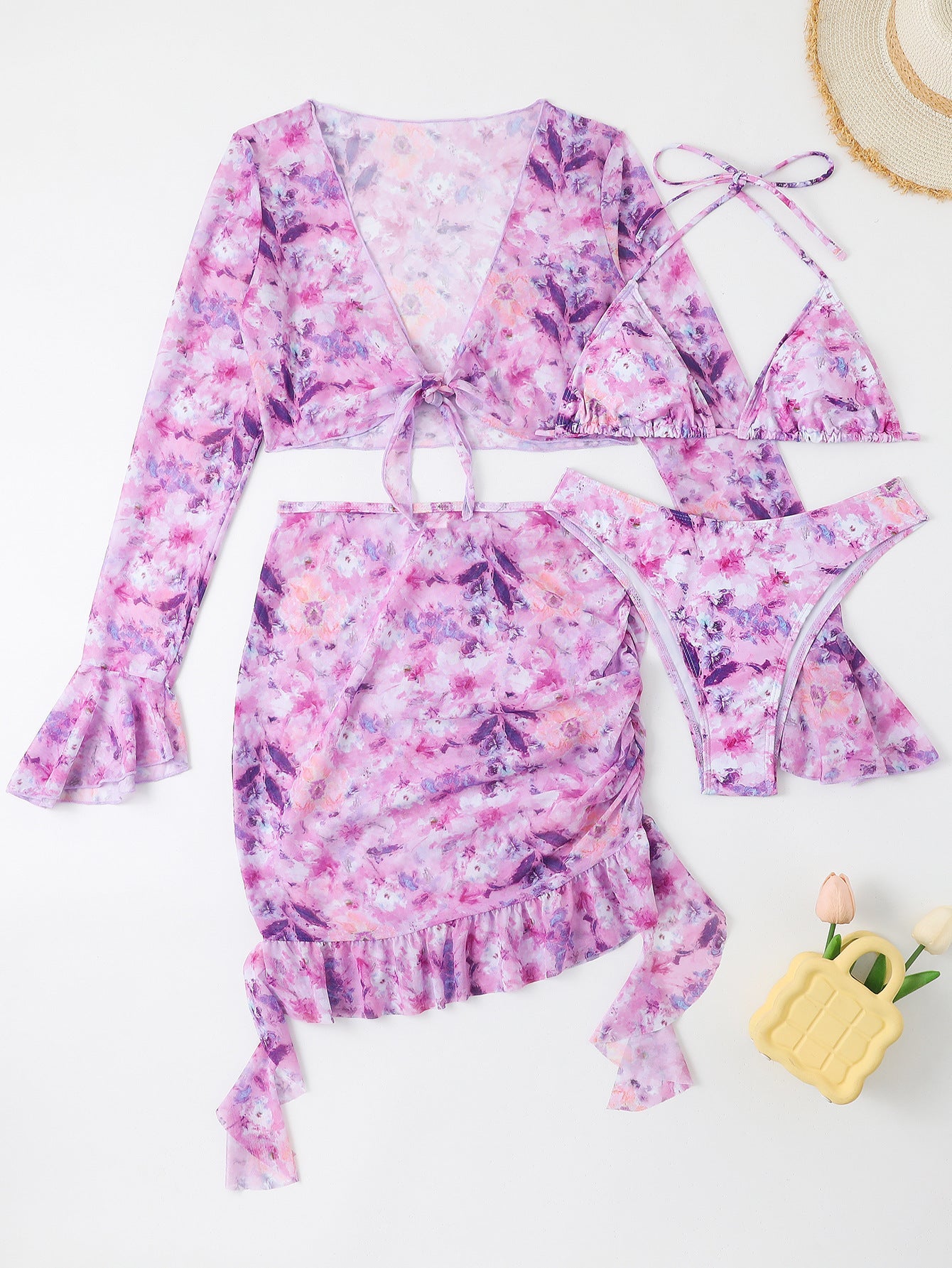 Ensemble fleuri pour femme : Crop top et jupe portefeuille à volants par berg-feldt