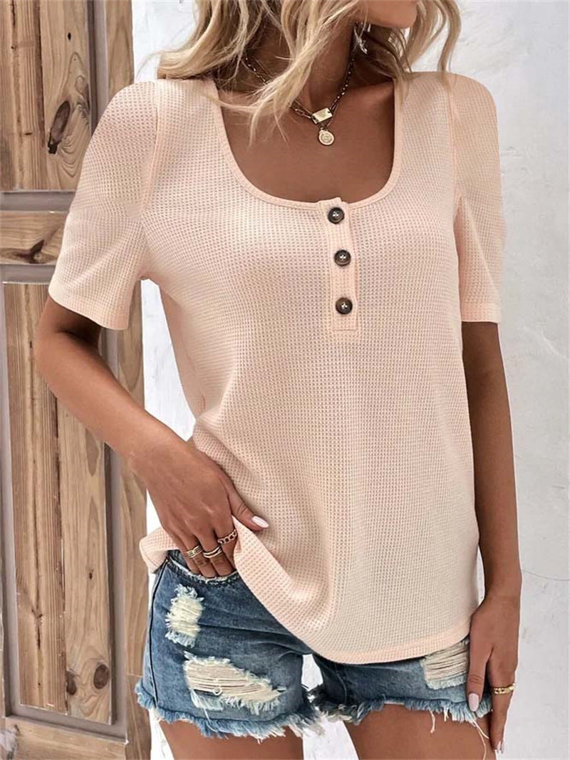 Chemisier à manches courtes pour femme en maille gaufrée avec détails boutonnés, de berg-feldt