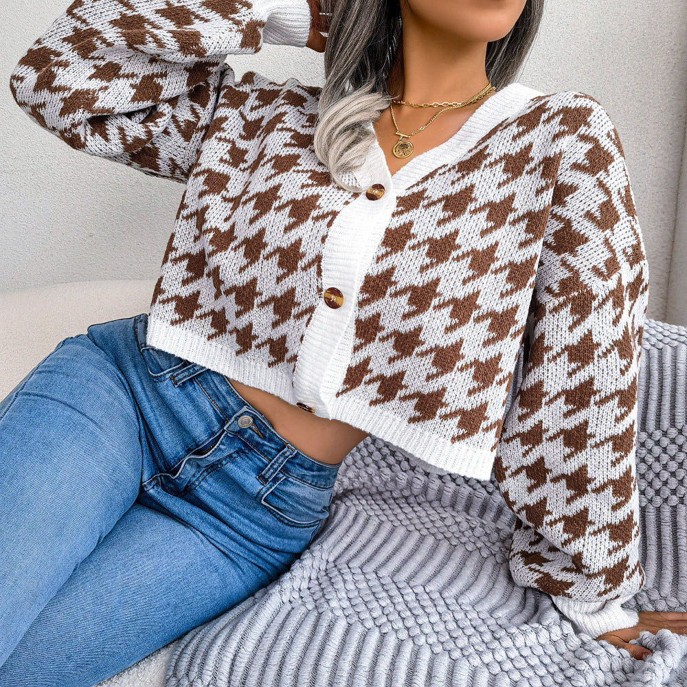 Cardigan court moderne pour femme à motif pied-de-poule berg-feldt