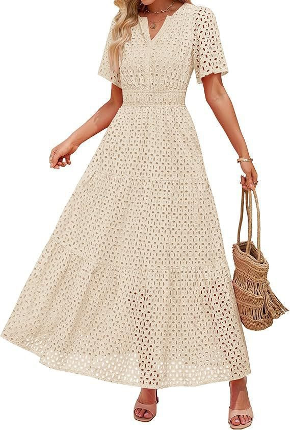 Leichtes Maxikleid für Damen mit Lochmuster und V-Ausschnitt von berg-feldt
