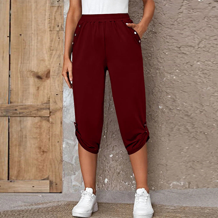 Berg-Feldt Jupe-Culotte Femme : Pantalon confortable avec boutons latéraux et taille élastiquée