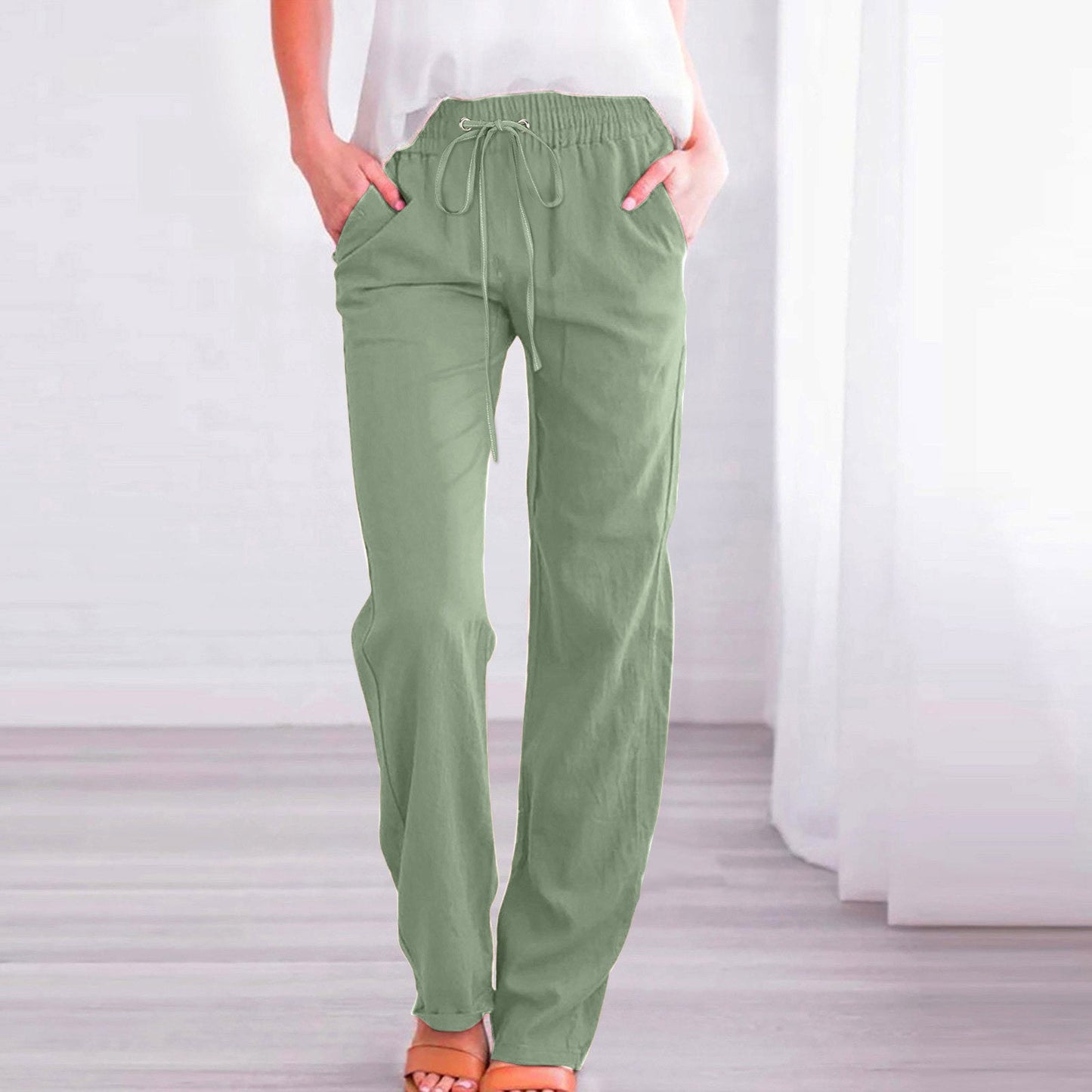 Pantalon en lin confortable pour femme, taille élastique et poches Berg-Feldt