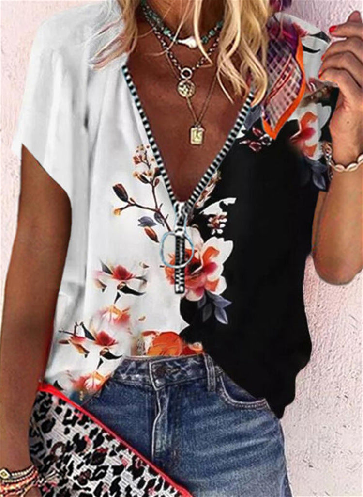 T-shirt pour femme Berg-Feldt avec motif Stars and Stripes et fermeture éclair décorative