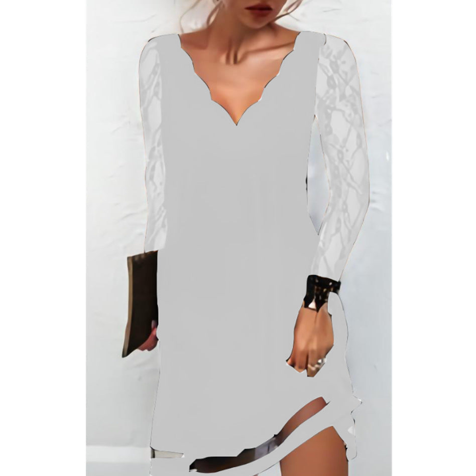 Robe élégante en dentelle pour femme avec col en V et manches chic de berg-feldt