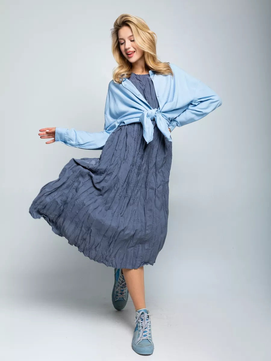 Robe mi-longue plissée décontractée pour femme à manches courtes de berg-feldt