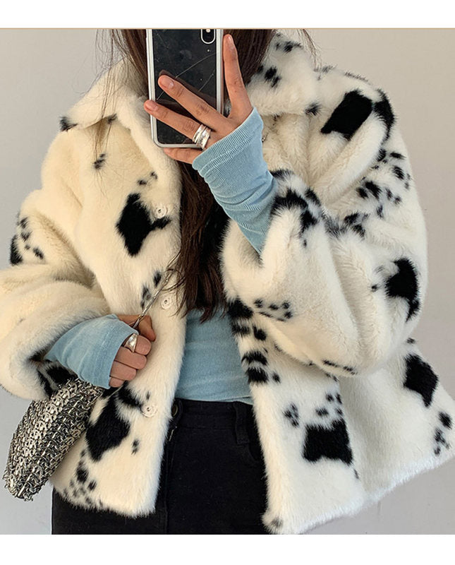 Damenveste douillette en peluche motif vache Berg-Feldt