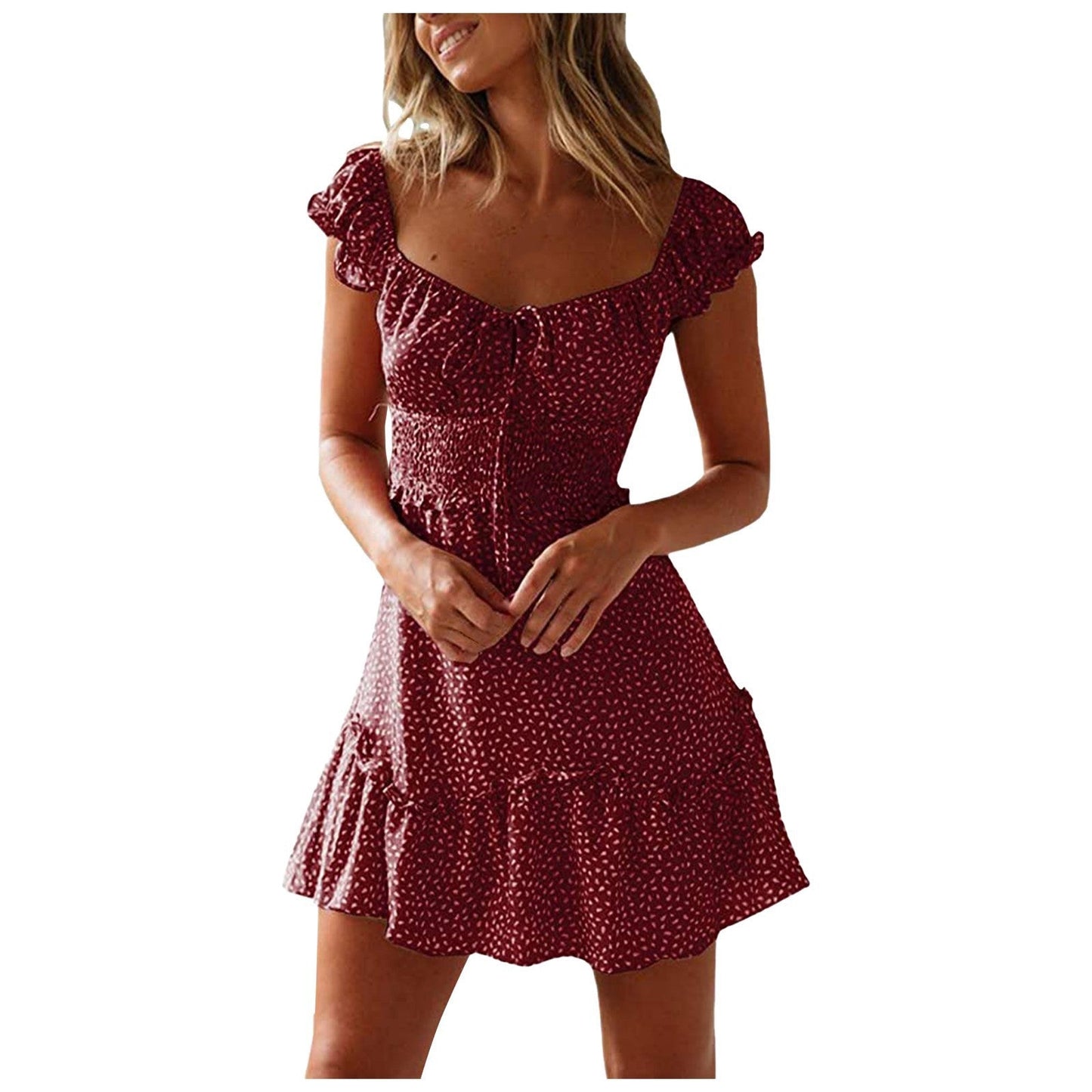 Tailliertes Damen-Minikleid mit Rüschen und luftigem Stoff von berg-feldt