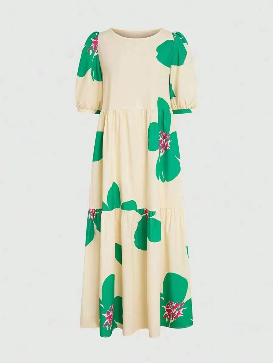 Robe longue fleurie berg-feldt à manches bouffantes pour femme