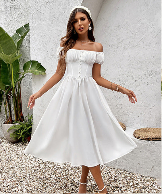 Robe Berg-Feldt pour femme : Coupe midi ajustée avec manches bouffantes