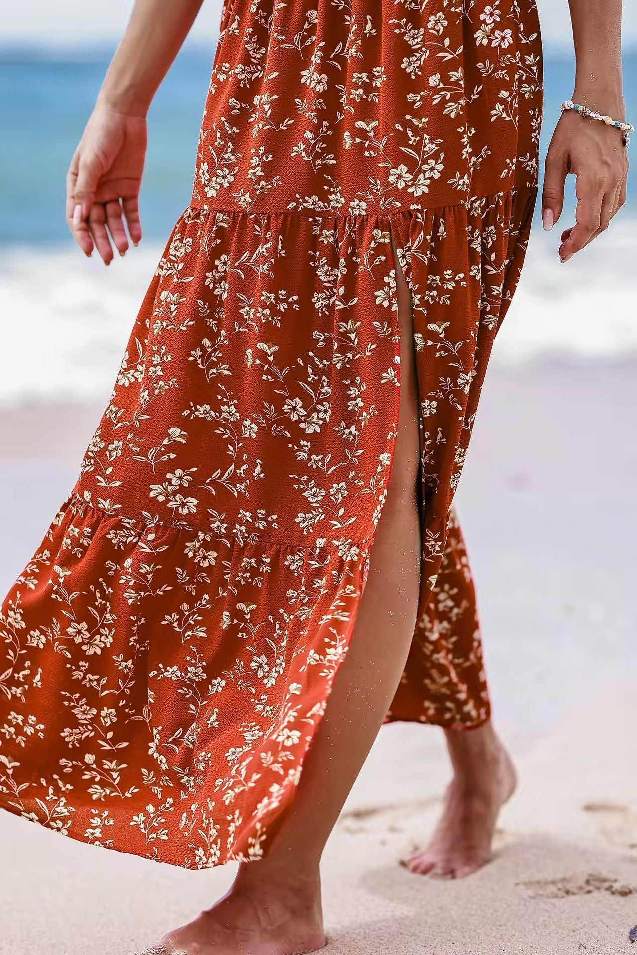 Maxikleid für Damen, floral gemustert, Stufen-Design, Seitenschlitz (berg-feldt)