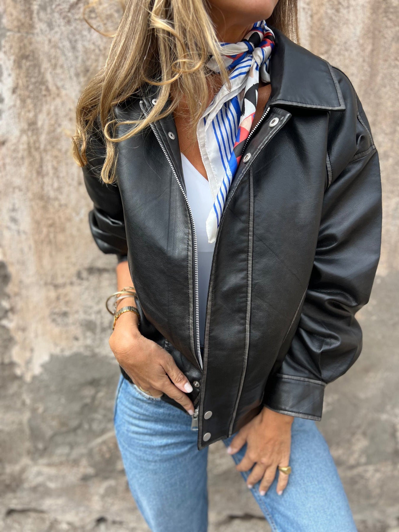Berg-Feldt | Lockere Pu-Motorrad Bomberjacke