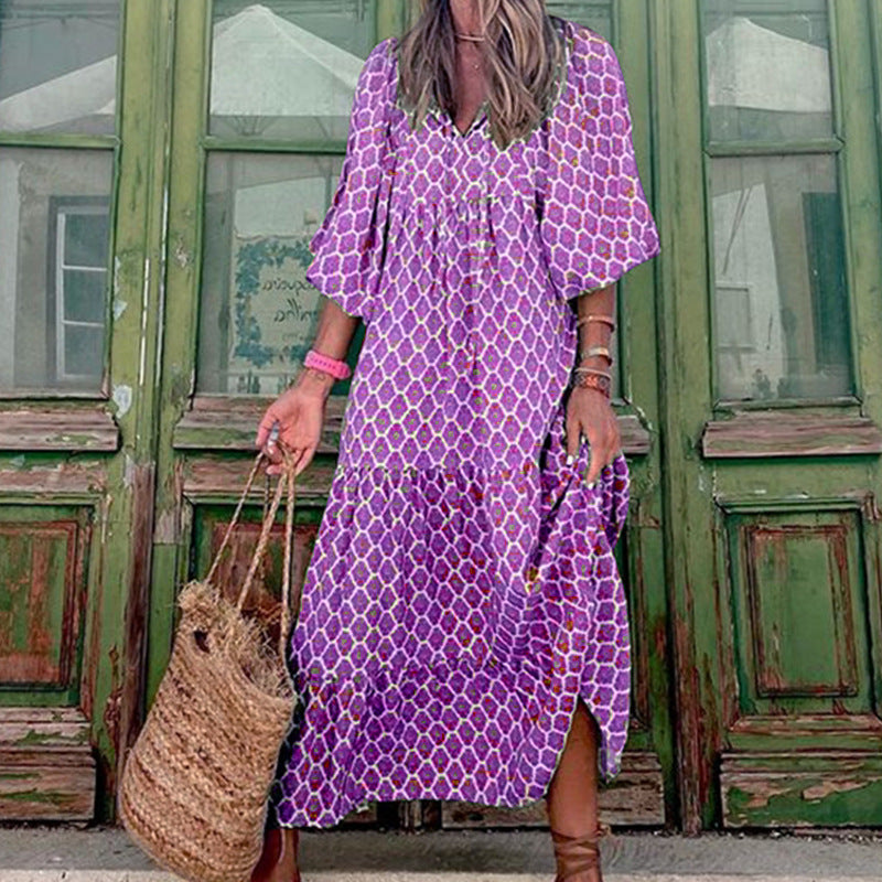 Robe longue bohème rayée avec élégantes manches clochettes de berg-feldt