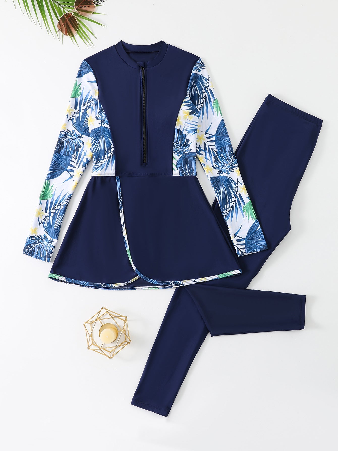 Berg-Feldt Damen Badeanzug Set mit Langarm-Oberteil und sportlichem Cut-Out