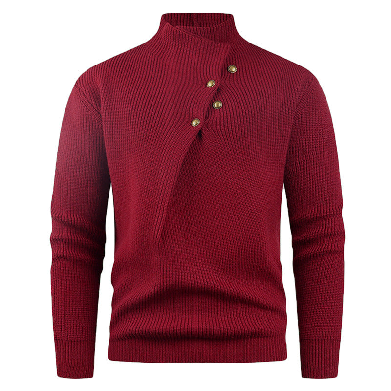 Herren Strickpullover mit asymmetrischem Kragen und dekorativen Holzknöpfen Berg-Feldt