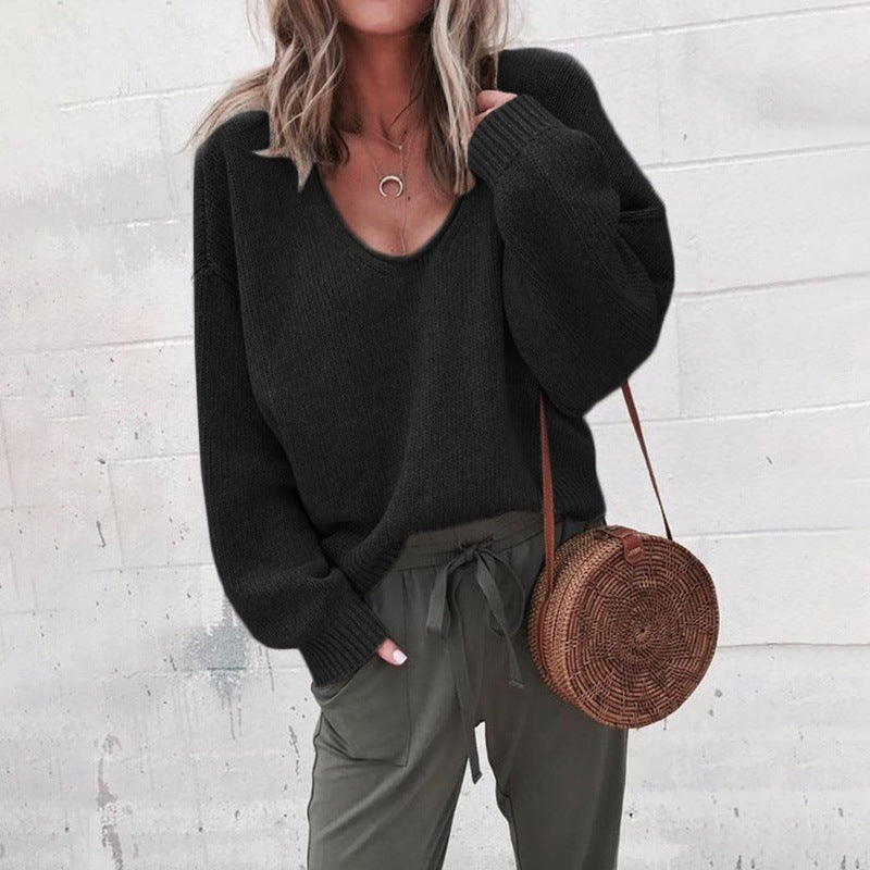 Women's casual V-neck pullover, loose fit with fine knit structure Berg-Feldt