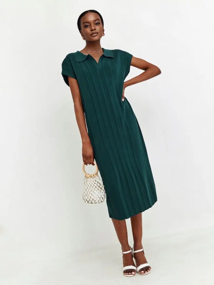 Elegantes Damen-Midi-Kleid mit Gürtel und modischem Kragen von berg-feldt