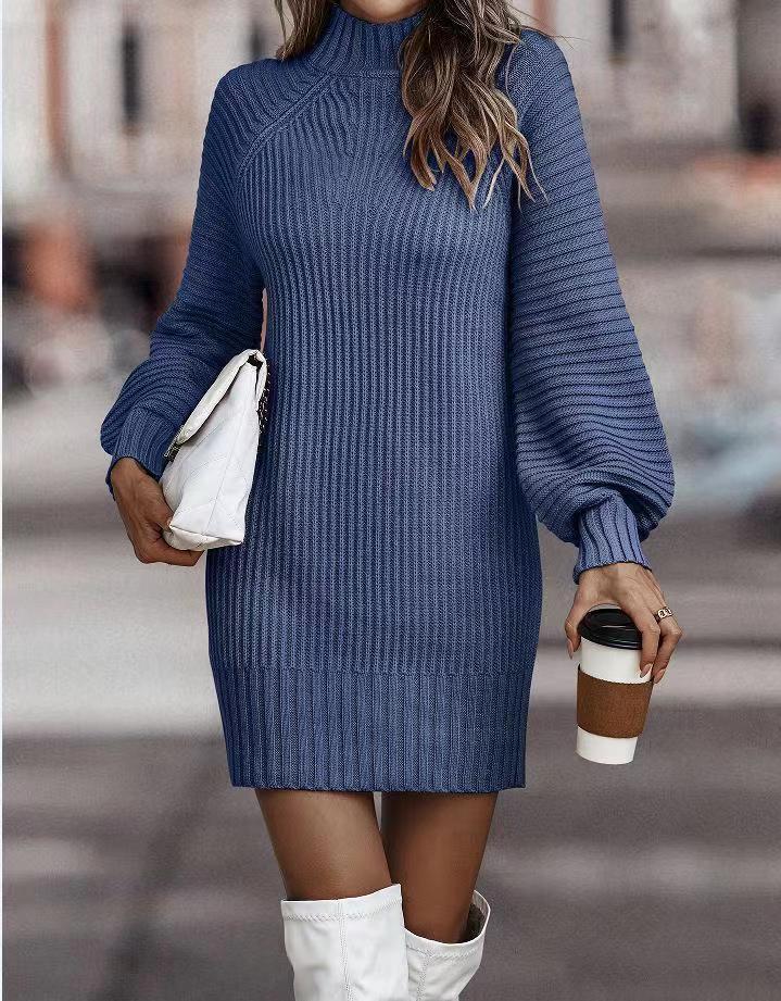 Damen Strickkleid mit weitem Rollkragen und puffärmeligen Details Berg-Feldt