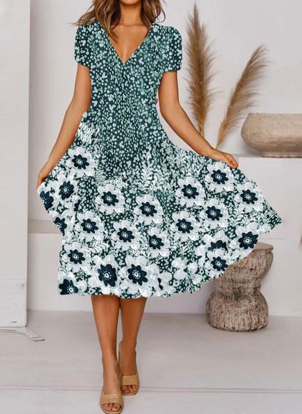Maxikleid für Damen mit Blumenmuster und V-Ausschnitt von berg-feldt