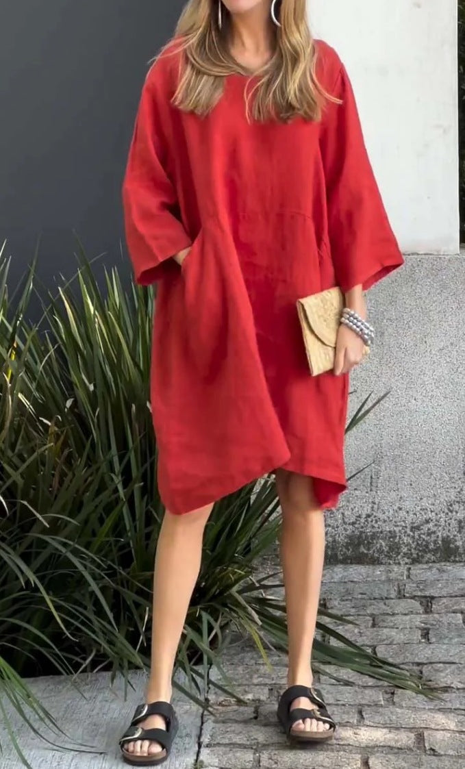 Robe décontractée en lin pour femme avec poches pratiques et ourlet asymétrique Berg-Feldt